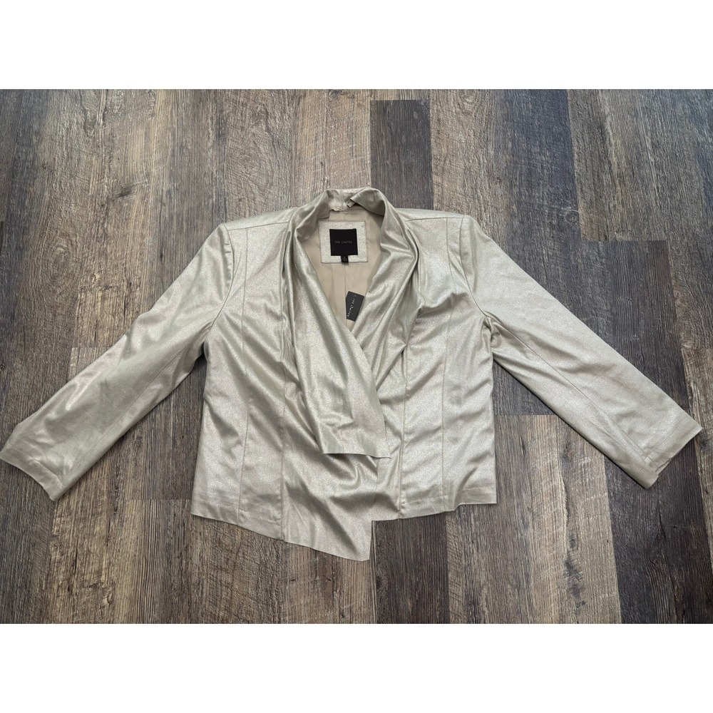 The Limited Womens Open Front Metallic Champagne Gold Draped Blazer Jacket M